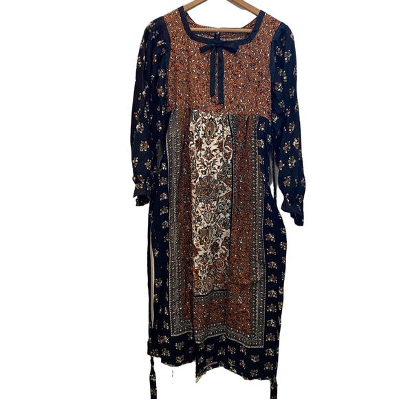 VTG Floral Pattern Right Handmade 70's Prairie Dress Talon Zipper Boho  Bow - Picture 1 of 12